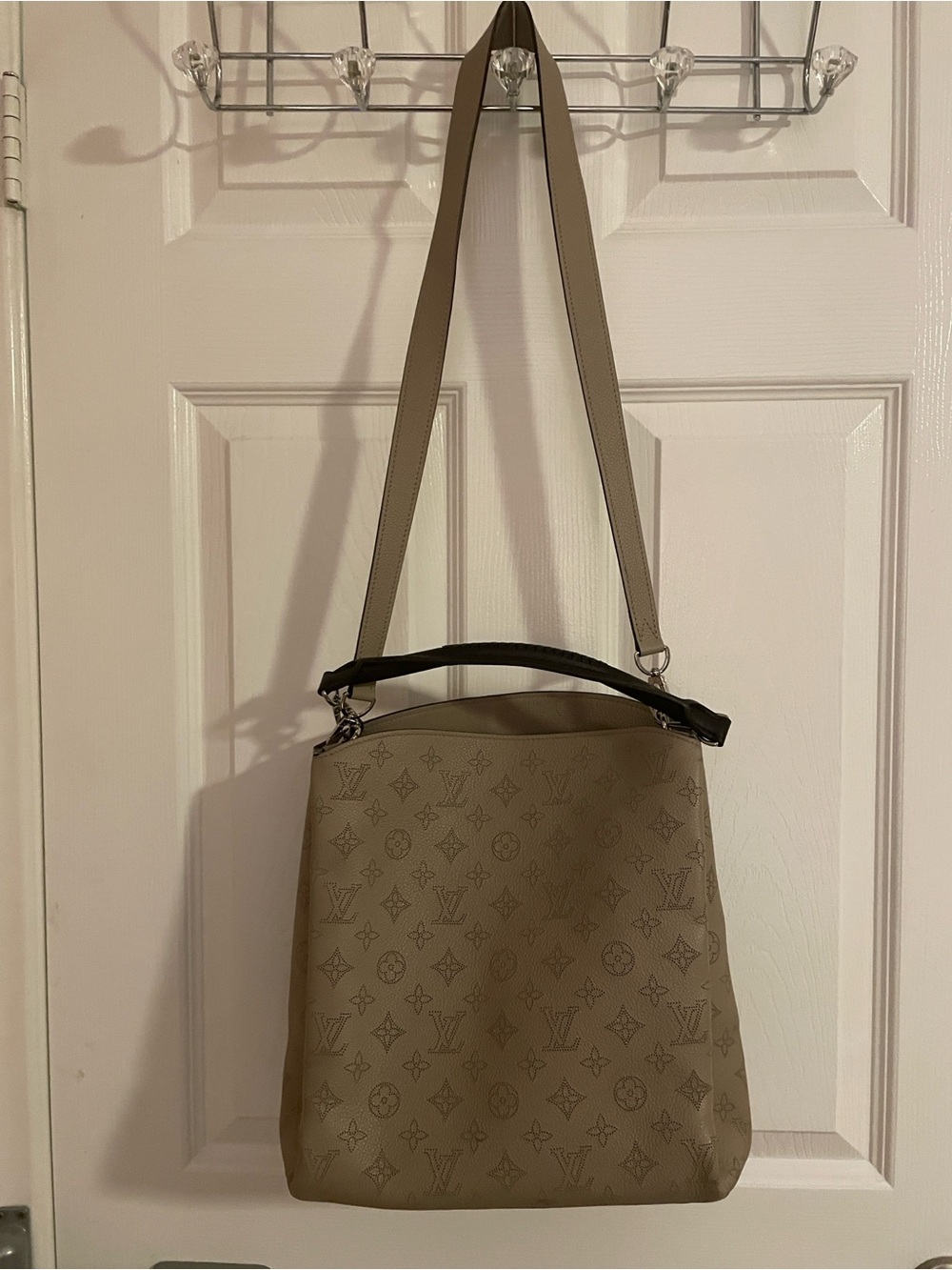 Louis Vuitton Taupe Monogram Shoulder Bag with Black Trim